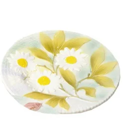 Vessière Cristaux Lunéville|Assiette Céramique|Assiette dessert marguerites barbotine