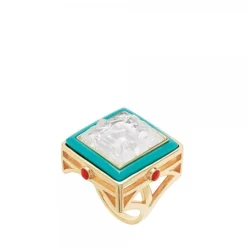 Vessière Cristaux Bijoux|Bagues Cristal|Bague aréthuse turquoise vermeil lalique