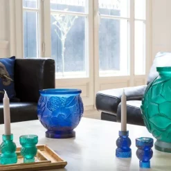 Vessière Cristaux Photophores, Bougeoirs Cristal|Bougeoir empreinte bleu daum