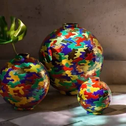Vessière Cristaux Éditions D’Art Cristal|Vases & Boules|Boule Colo Astro camouflage Planete JC Longue Vie Longwy