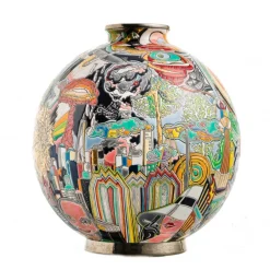 Vessière Cristaux Éditions D’Art Cristal|Vases & Boules|Boule coloniale Nouveau monde Guive Khosravi & Émaux de Longwy