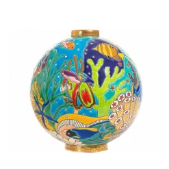 Vessière Cristaux Vase Céramique|Éditions D’Art Cristal|Boule Flo Astro aqua tropicale Émaux de Longwy