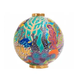 Vessière Cristaux Vase Céramique|Éditions D’Art Cristal|Boule Flo Astro aqua tropicale Émaux de Longwy