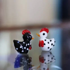 Vessière Cristaux Animaux Cristal|Bestiaire|Coffret Poules de Pâques à poids verre à la flamme X3