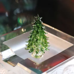 Vessière Cristaux Décoration|Figurines Miniature Cristal|Coffret Sapins miniature verre au chalumeau X3