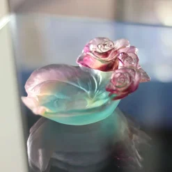 Vessière Cristaux Coupelles Cristal|Vide-Poches Cristal|Coupelle rose passion daum rose verte