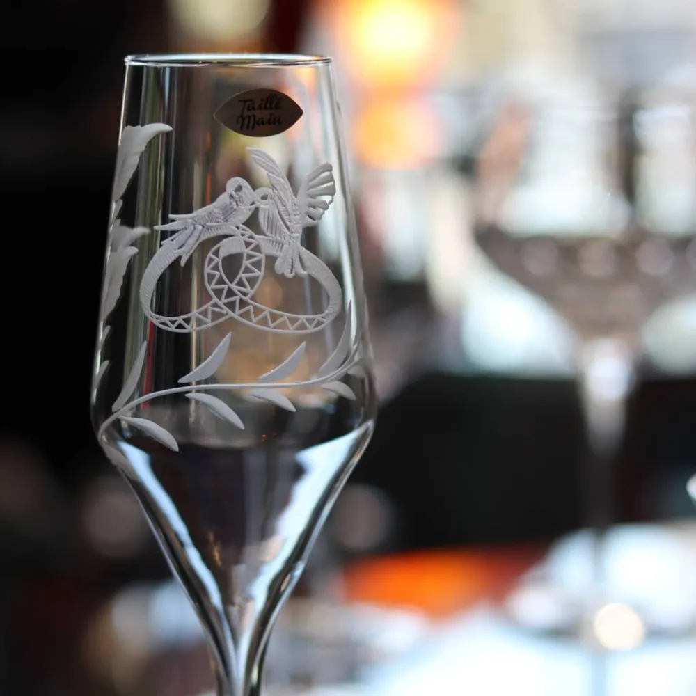 Vessière Cristaux Flûte Champagne|Verre Cristal|Duo flutes colombes mariage champagne