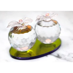 Vessière Cristaux Sulfures, Presse-Papiers|Décoration|Duo sculpture pomme cristal support multicolore