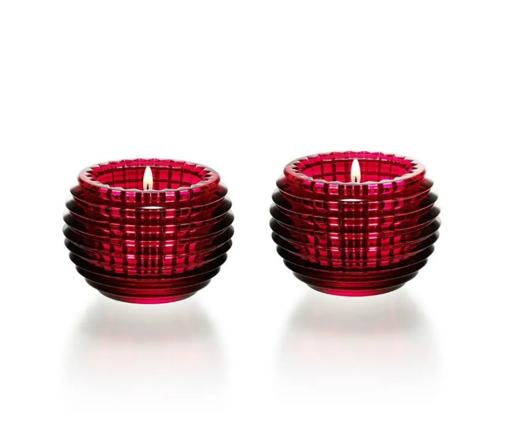 Vessière Cristaux Photophores, Bougeoirs Cristal|Coupes, Coupelles Et Photophores|Eye photophore rouge x2 baccarat
