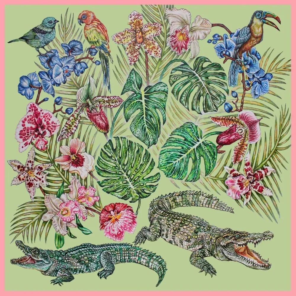 Vessière Cristaux Bijoux|Foulards Lalique|Foulard Lalique By Ginny Litscher Dessin Jungle Vert Clair
