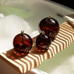 Vessière Cristaux Coupes, Coupelles Et Photophores|Lampes Cristal|Lampe à huile sphère verre couleur cognac