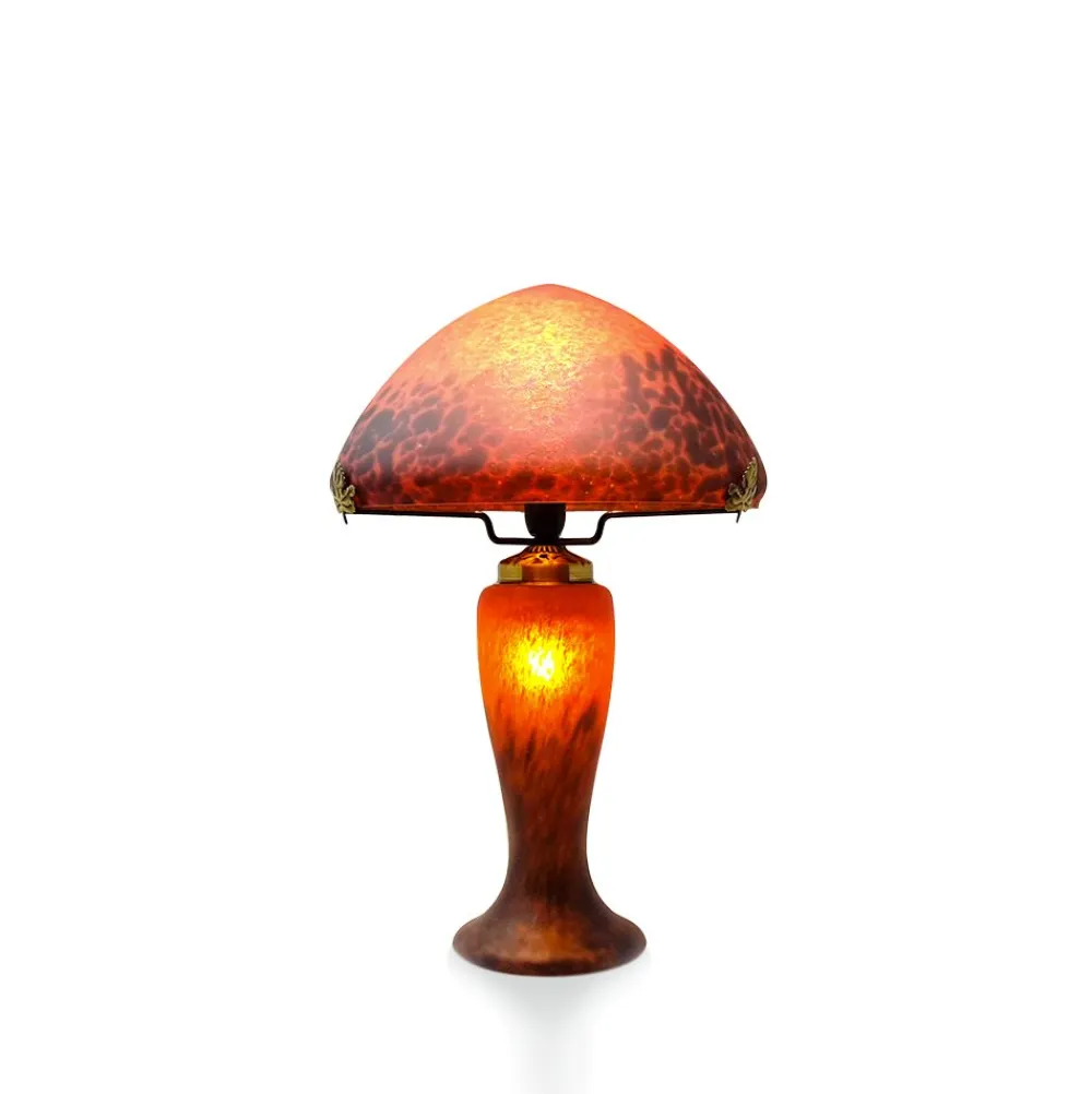 Vessière Cristaux Luminaires|Lampes Pâte De Verre|Lampe champignon pâte de verre rouge