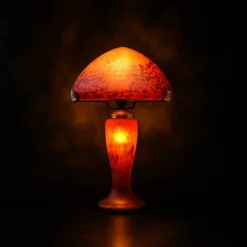 Vessière Cristaux Luminaires|Lampes Pâte De Verre|Lampe champignon pâte de verre rouge