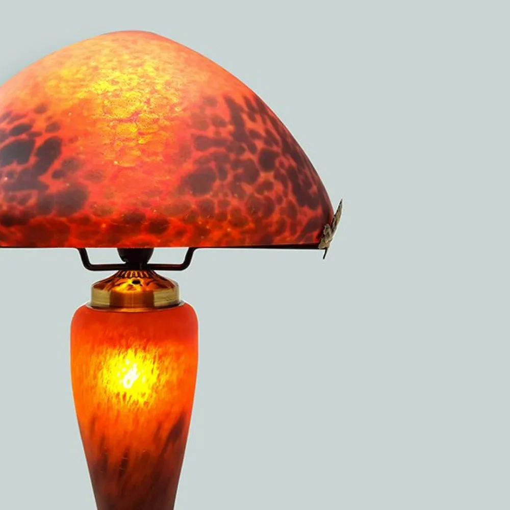 Vessière Cristaux Luminaires|Lampes Pâte De Verre|Lampe champignon pâte de verre rouge