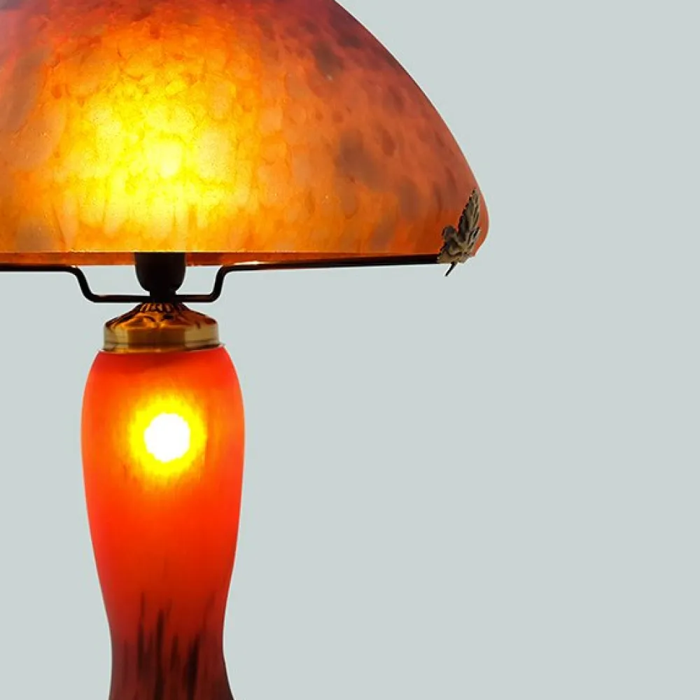 Vessière Cristaux Luminaires|Lampes Pâte De Verre|Lampe champignon pâte de verre rouge 7030