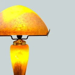 Vessière Cristaux Luminaires|Lampes Pâte De Verre|Lampe champignon pâte de verre orange