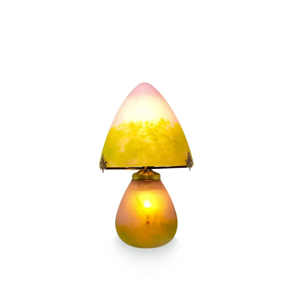 Vessière Cristaux Luminaires|Lampes Pâte De Verre|Lampe champignon pâte de verre rose vert 019