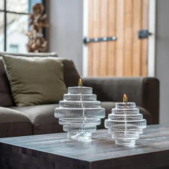 Vessière Cristaux Coupes, Coupelles Et Photophores|Lampes Cristal|Lampe huile Twin verre incolore