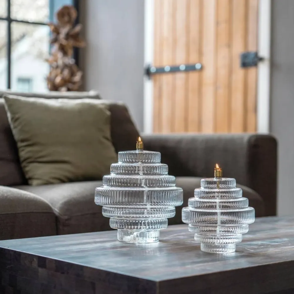 Vessière Cristaux Coupes, Coupelles Et Photophores|Lampes Cristal|Lampe huile Twin verre incolore