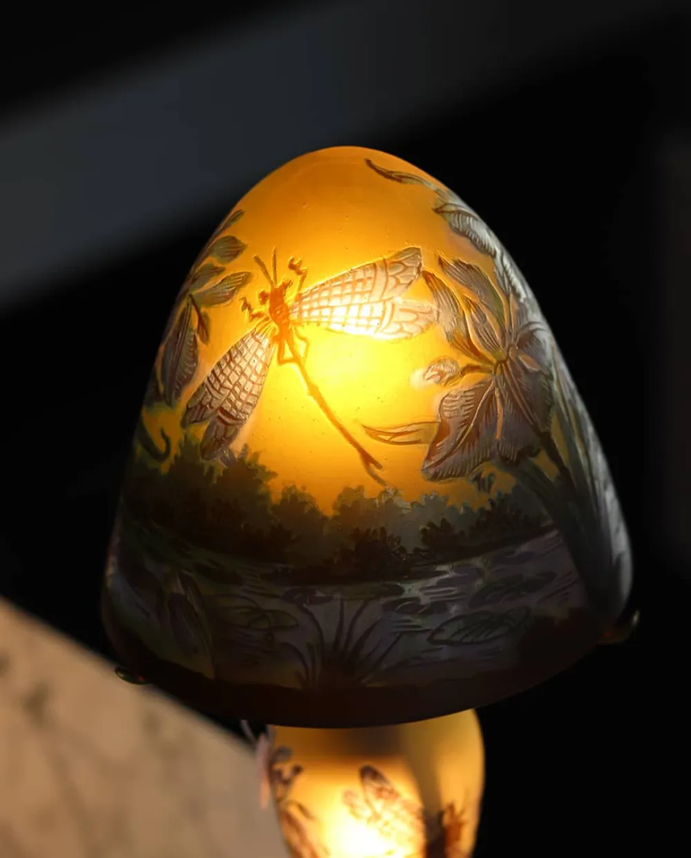 Vessière Cristaux Luminaires|Lampes Pâte De Verre|Lampe pâte de verre | tip gallé décor lacustre