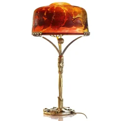 Vessière Cristaux Luminaires|Lampes Pâte De Verre|Lampe pâte de verre tip gallé et bronze
