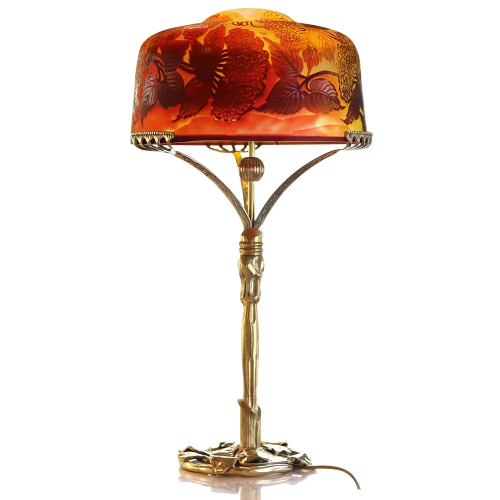 Vessière Cristaux Luminaires|Lampes Pâte De Verre|Lampe pâte de verre tip gallé et bronze