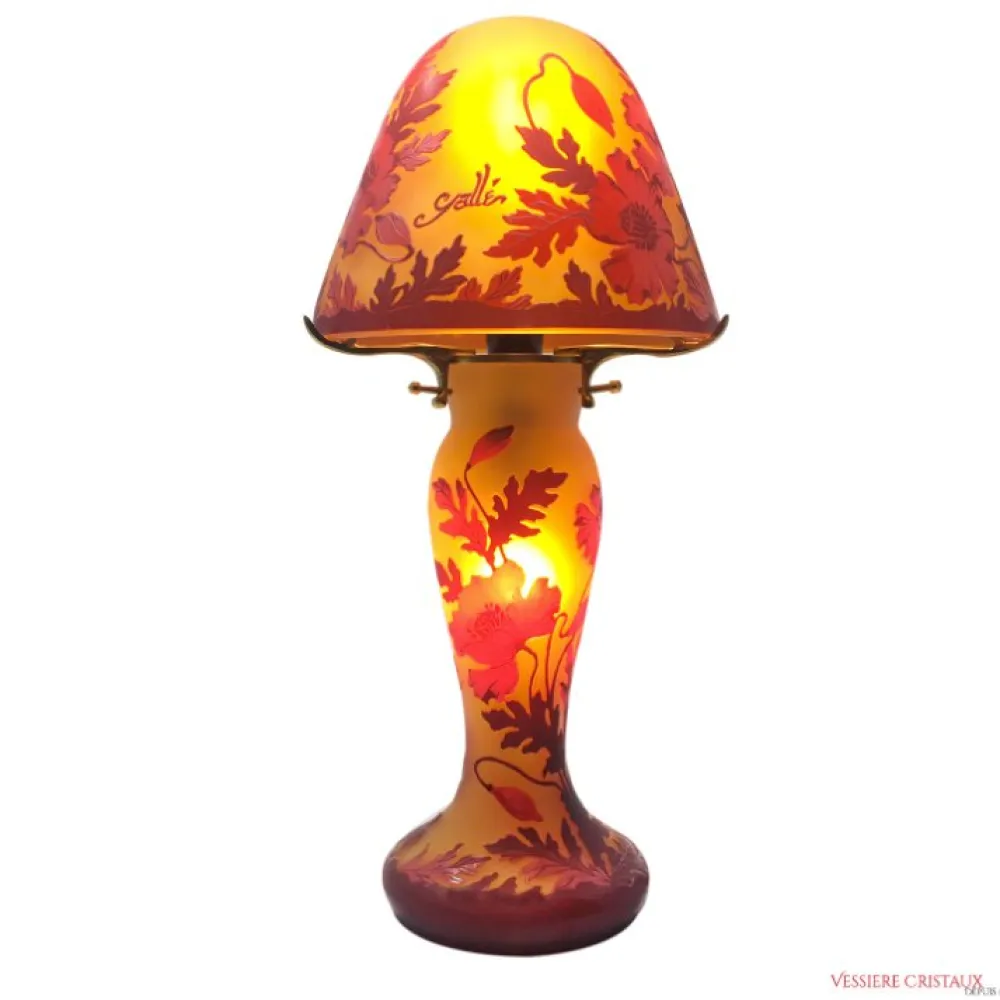 Vessière Cristaux Luminaires|Lampes Pâte De Verre|Lampe pâte de verre Tip Gallé décor floral