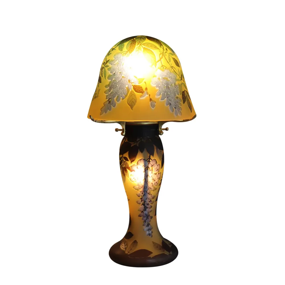 Vessière Cristaux Lampes Pâte De Verre|Luminaires|Lampe pâte de verre Tip Gallé décor glycine