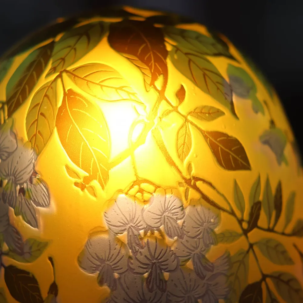 Vessière Cristaux Lampes Pâte De Verre|Luminaires|Lampe pâte de verre Tip Gallé décor glycine