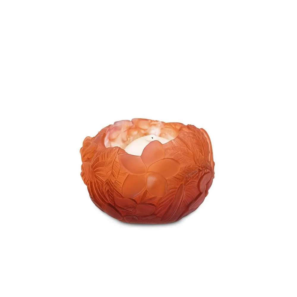Vessière Cristaux Photophores, Bougeoirs Cristal|Photophore rouge orange bouquet Daum