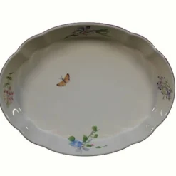 Vessière Cristaux Lunéville|Plat ovale gratin vent de fleurs lunéville