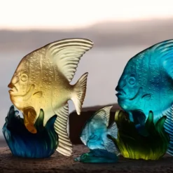 Vessière Cristaux Animaux Cristal|Bestiaire|Platax Moyen Modèle Jaune & Bleu Maya Daum