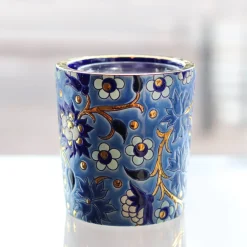 Vessière Cristaux Coupes & Photophores|Photophores, Bougeoirs Cristal|Pot à bougie bleu Héritage Émaux de Longwy