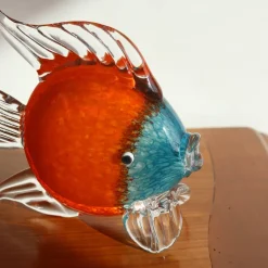 Vessière Cristaux Bestiaire|Animaux Cristal|Sculpture poisson Néréide orange & turquoise