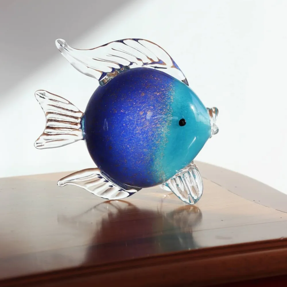 Vessière Cristaux Animaux Cristal|Bestiaire|Sculpture poisson Néréide saphir & turquoise