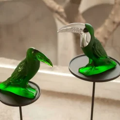 Vessière Cristaux Sculptures Et Figurines|Bestiaire|Sculpture Toucan vert tamponné platine Lalique