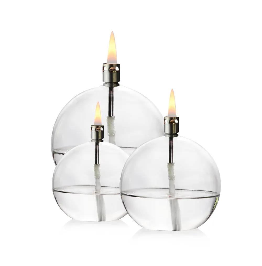 Vessière Cristaux Photophores, Bougeoirs Cristal|Coupes, Coupelles Et Photophores|Set 3 lampes à huile sphère (pm – mm – gm) + paraffine x2