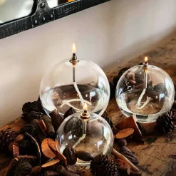 Vessière Cristaux Photophores, Bougeoirs Cristal|Coupes, Coupelles Et Photophores|Set 3 lampes à huile sphère (pm – mm – gm) + paraffine x2