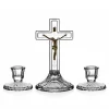 Vessière Cristaux Décoration|Symboles Religieux Cristal|Set Crucifix + 2 bougeoirs cristal de Bohême