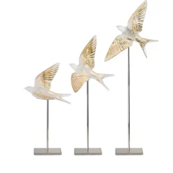Vessière Cristaux Sculptures Et Figurines|Bestiaire|Socle métal hirondelles lalique