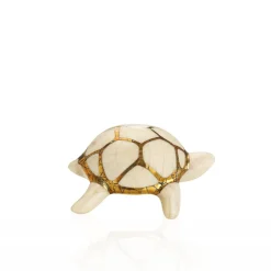Vessière Cristaux Animaux|Animaux Cristal|Tortue porte-bonheur ivoire & or Émaux de Longwy