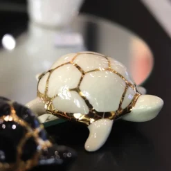 Vessière Cristaux Animaux|Animaux Cristal|Tortue porte-bonheur ivoire & or Émaux de Longwy