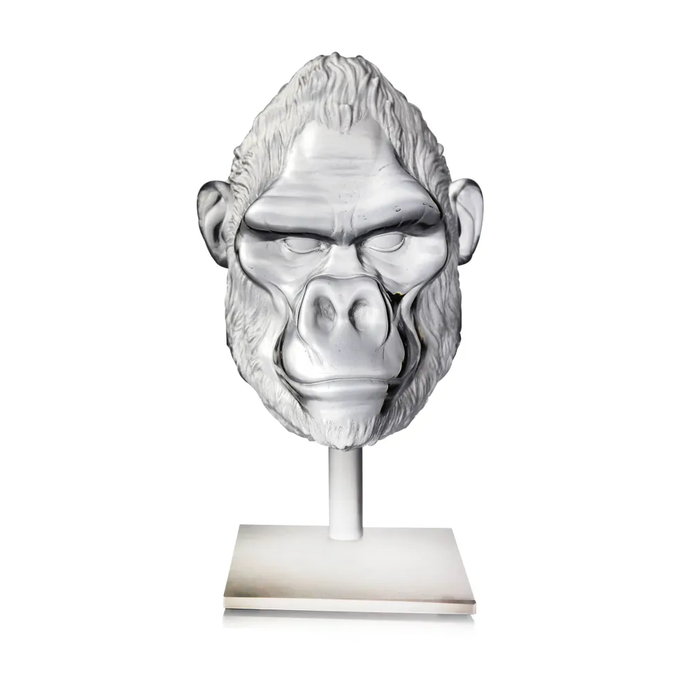 Vessière Cristaux Éditions D’Art Cristal|Bestiaire|Tête de Gorille poli pâte de cristal par Loïc Ortega