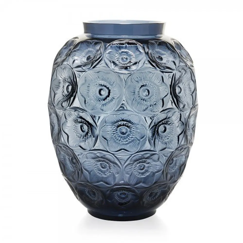 Vessière Cristaux Vases|Vases Cristal Couleur|Vase anémones gm bleu lalique