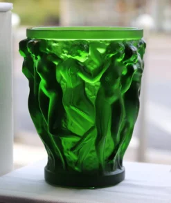 Vessière Cristaux Vases|Vases Cristal Clair|Vase bacchantes vert amazone lalique