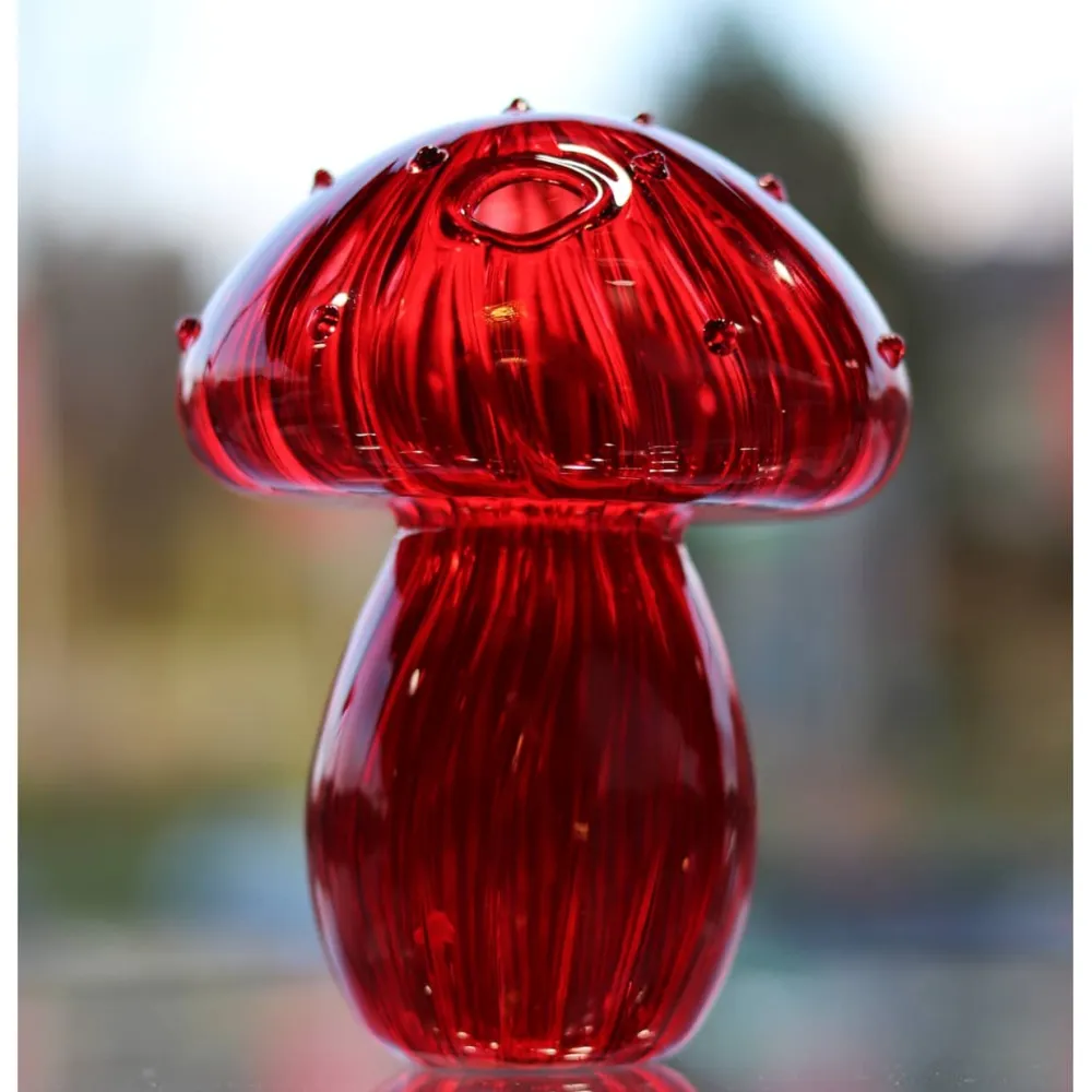 Vessière Cristaux Vases|Vases Cristal Clair|Vase champignon verre rouge