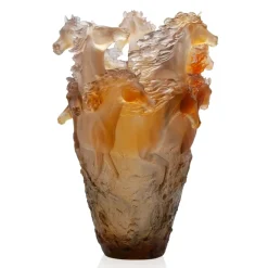 Vessière Cristaux Vases|Editions D’Art|Vase cheval cavalcade magnum brun glacé daum