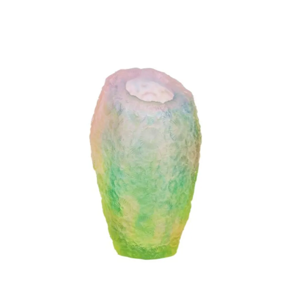 Vessière Cristaux Vases|Vases Cristal Couleur|Vase coraux vert rose daum