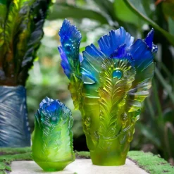 Vessière Cristaux Vases|Vases Cristal Couleur|Vase fleur de paon exotique gm Daum