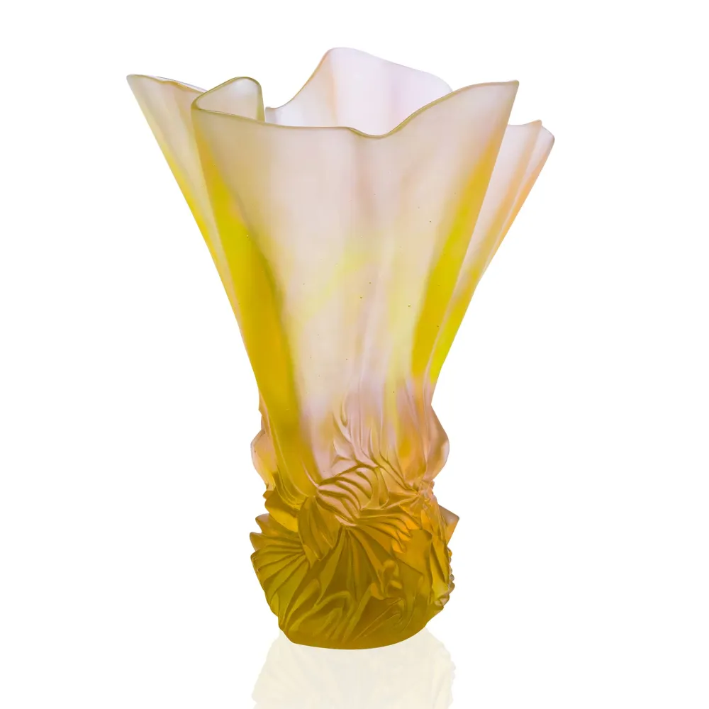 Vessière Cristaux Vases|Vases Cristal Couleur|Vase grand modèle drapé rose-vert croisière daum